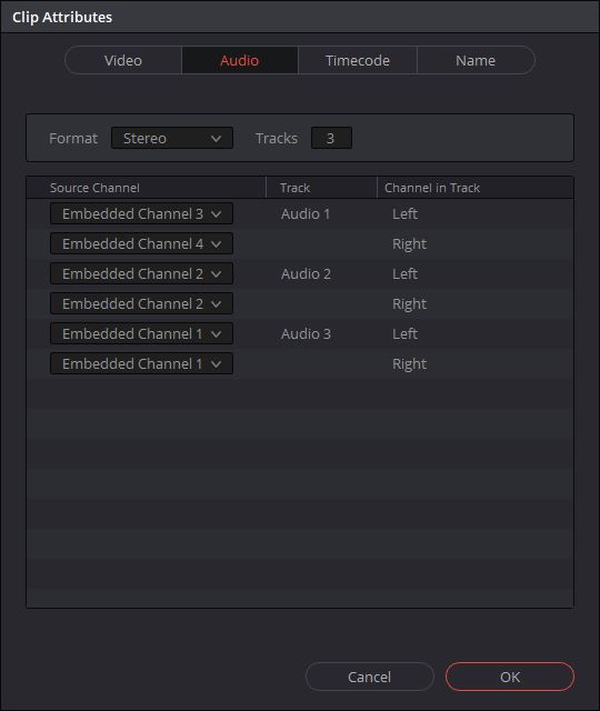 FairLight clip properties for 3 separate stereo tracks.JPG