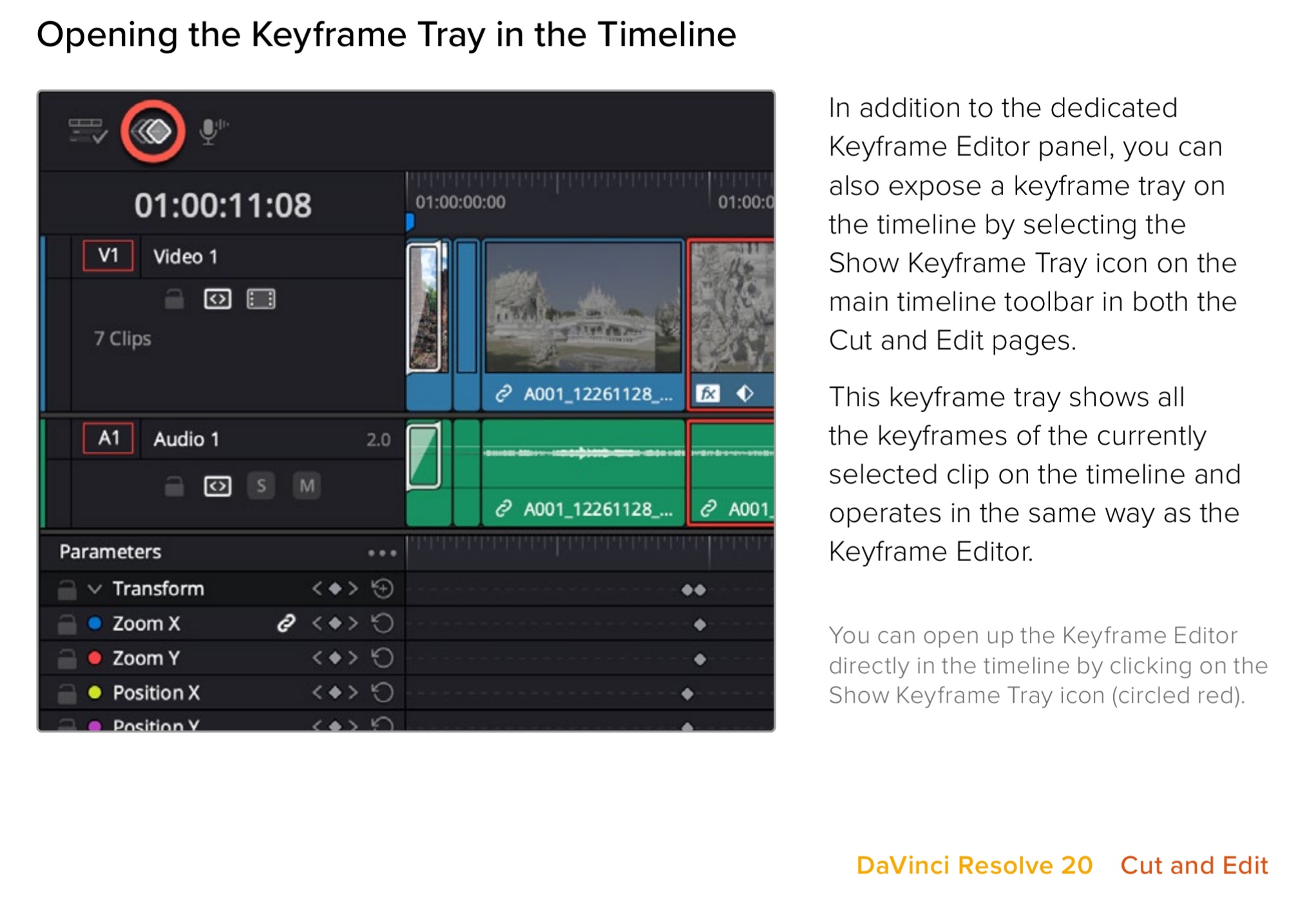 DaVinci Resolve 20 - Opening the Keyframe Tray in the Timeline.jpeg